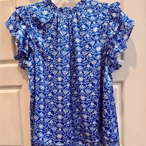 Pinch S Blue Floral Ruffle Sleeve Women's Top